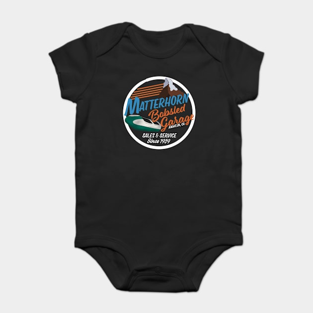 Matterhorn Bobsled Garage - White Circle For Darker Fabrics Baby Bodysuit by WearInTheWorld